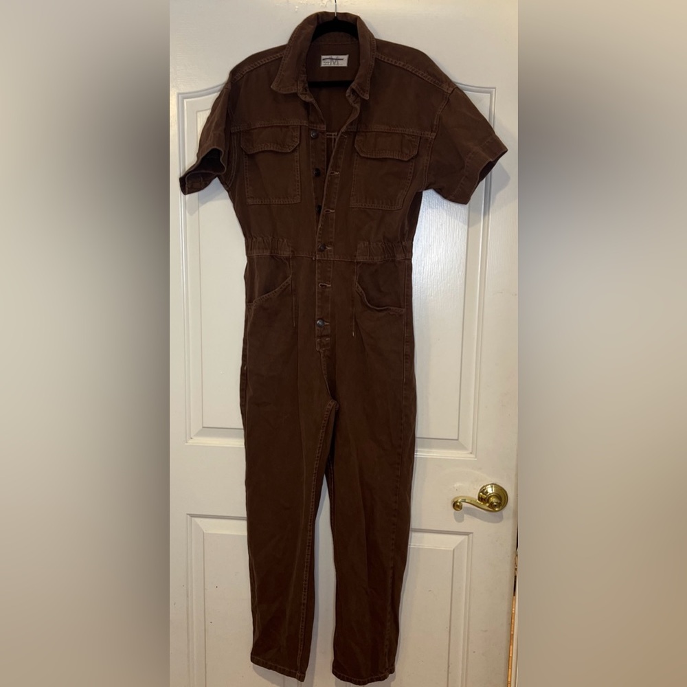 Free People We The Free Marci Coverall Jumpsuit Brown Women’s Size MEDIUM - Picture 5 of 16